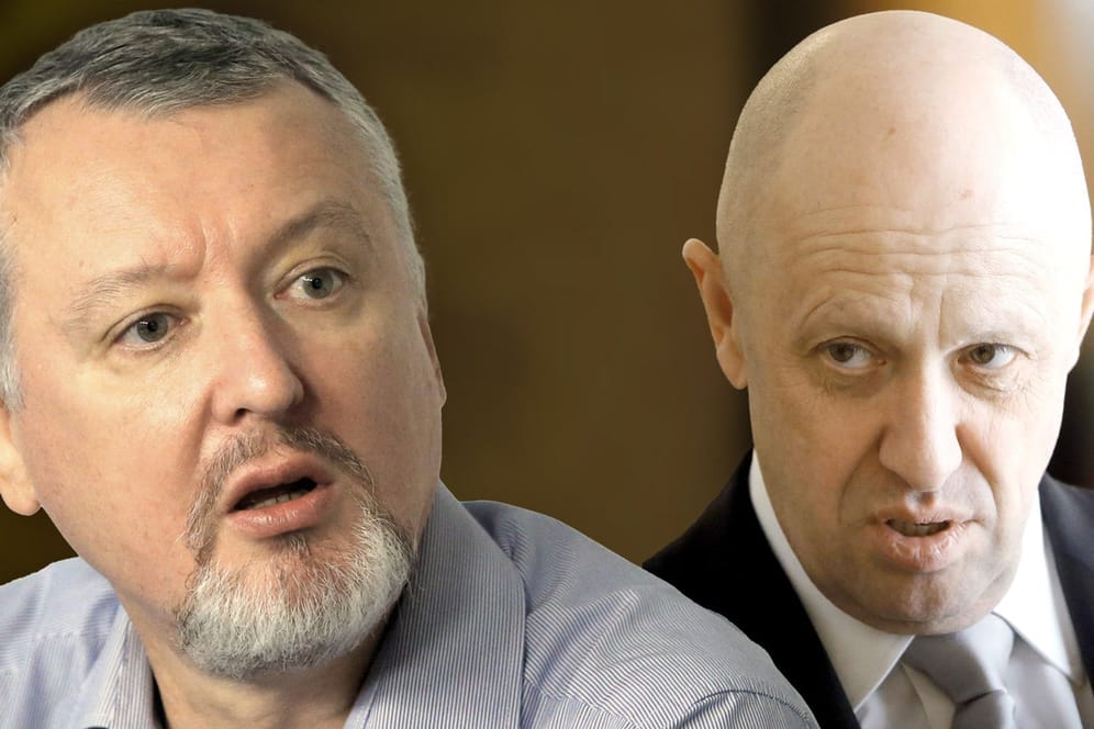 Igor Girkin (l.) und Jewgeni Prigoschin: "Wenn er versucht wegzulaufen, pisse ich ihm ins Gesicht." (Montage: UF/t-online)
