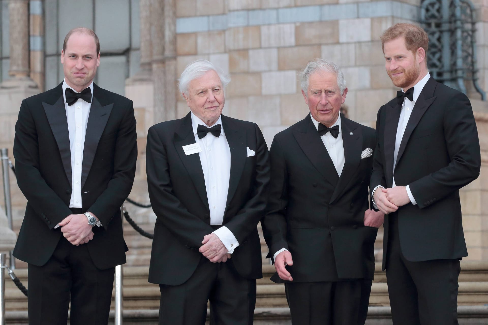 Hier gemeinsam 2019 in London: Harry und William bei einem offiziellen Auftritt, zusammen mit Papa Charles und Filmemacher David Attenborough