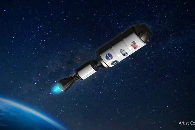 Der Entwurf zeigt, wie eine mögliche Rakete der Nasa mit einem Atomantrieb aussehen könnte.