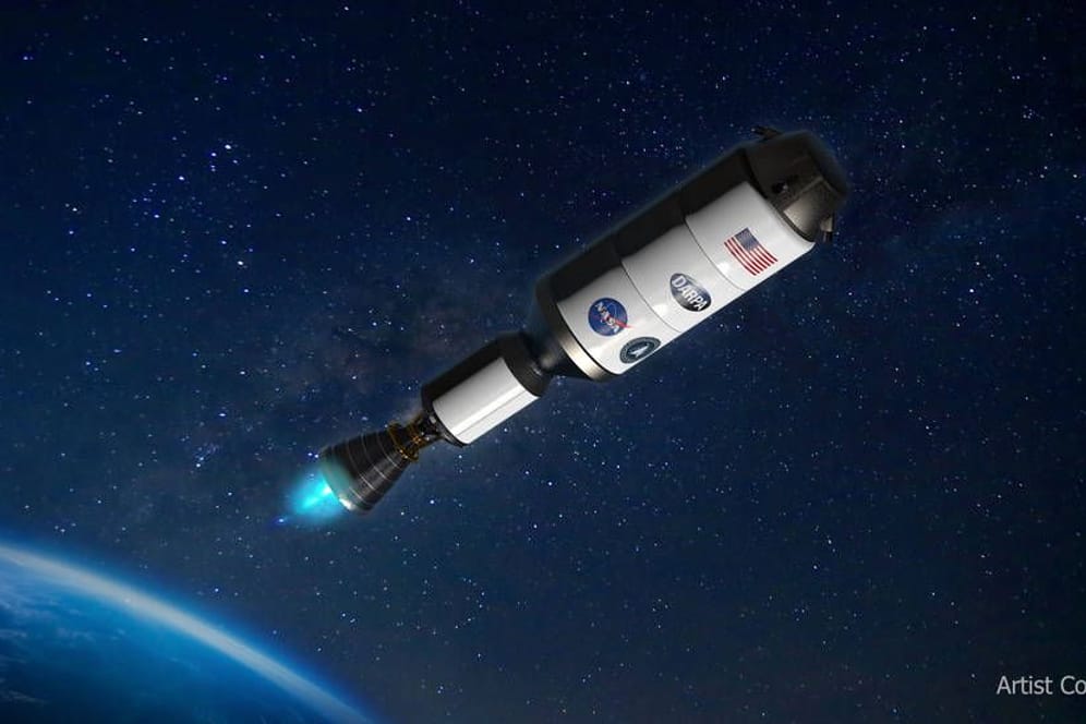 Der Entwurf zeigt, wie eine mögliche Rakete der Nasa mit einem Atomantrieb aussehen könnte.