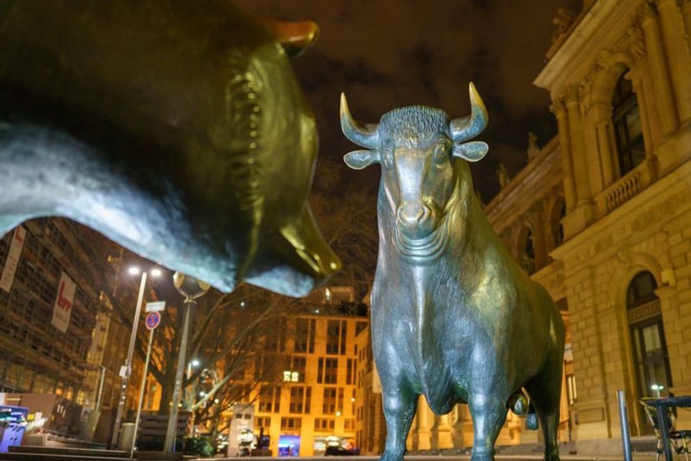 Skulpturen von Bulle und Bär vor der Frankfurter Börse: Knapp jeder Fünfte war 2022 am Aktienmarkt engagiert.