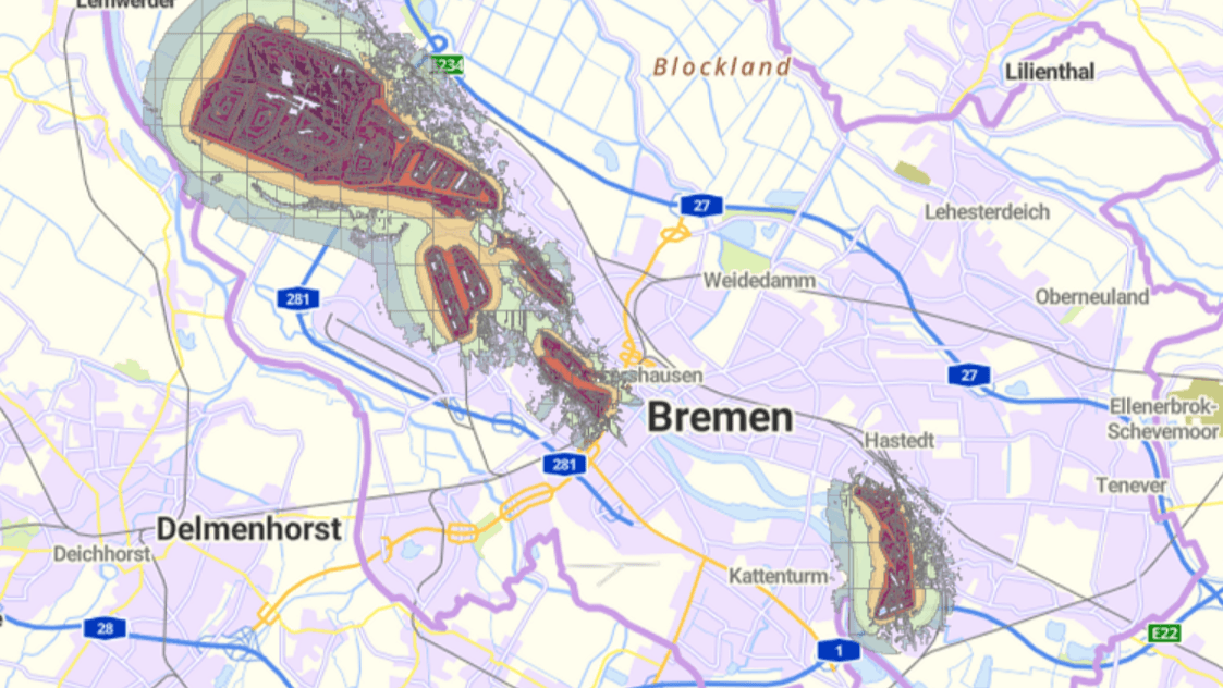 Häfen machen Krach: Rund um das Bremer Stahlwerk (oben) wird es besonders laut, egal ob am Tag oder bei Nacht.