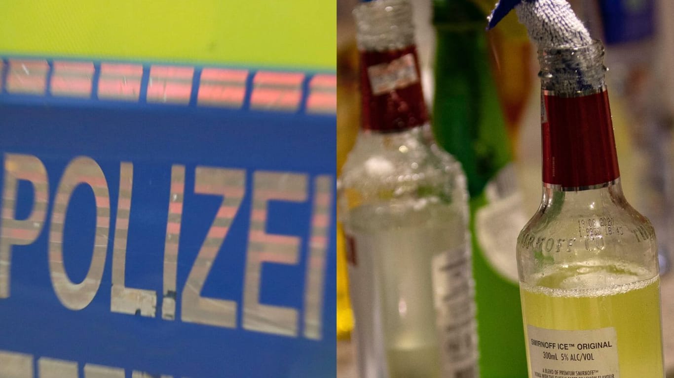 Aufschrift Polizei und Molotowcocktails (Symbolbilder): Die Flaschen müssten als "Drohung gegen die geplante Einrichtung" verstanden werden.