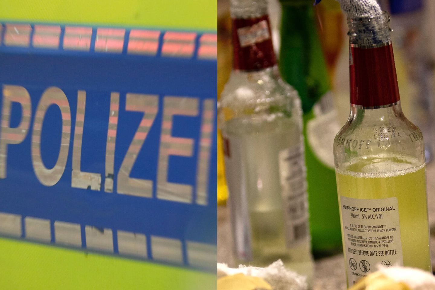 Aufschrift Polizei und Molotowcocktails (Symbolbilder): Die Flaschen müssten als "Drohung gegen die geplante Einrichtung" verstanden werden.