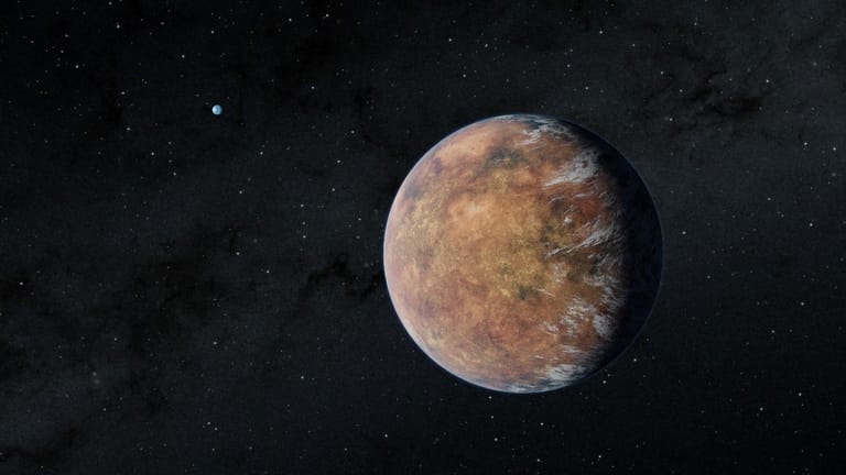 Künstlerische Darstellung von TOI 700 e: Der Exoplanet kreist in einer bewohnbaren Zone um seinen Stern.