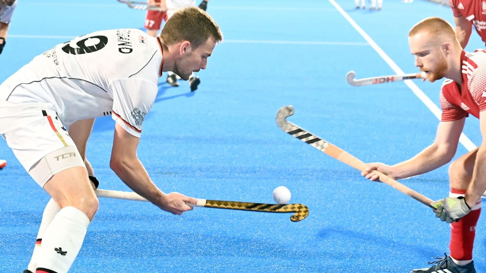 Die deutschen Hockeyspieler um Justus Weigand stehen im Halbfinale der Weltmeisterschaft. Die deutschen Hockeyspieler um Justus Weigand stehen im Halbfinale der Weltmeisterschaft.
