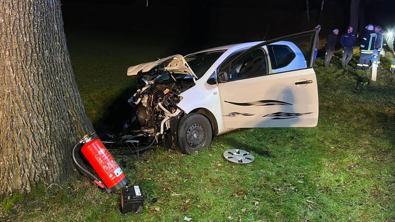 ﻿Unfall in Asendorf: Der VW krachte frontal gegen einen Baum.