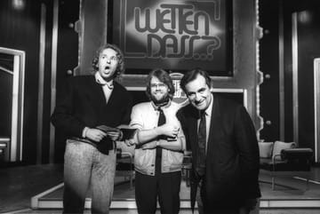 Thomas Gottschalk mit Holm Dressler und Wolfgang im Jahr 1990