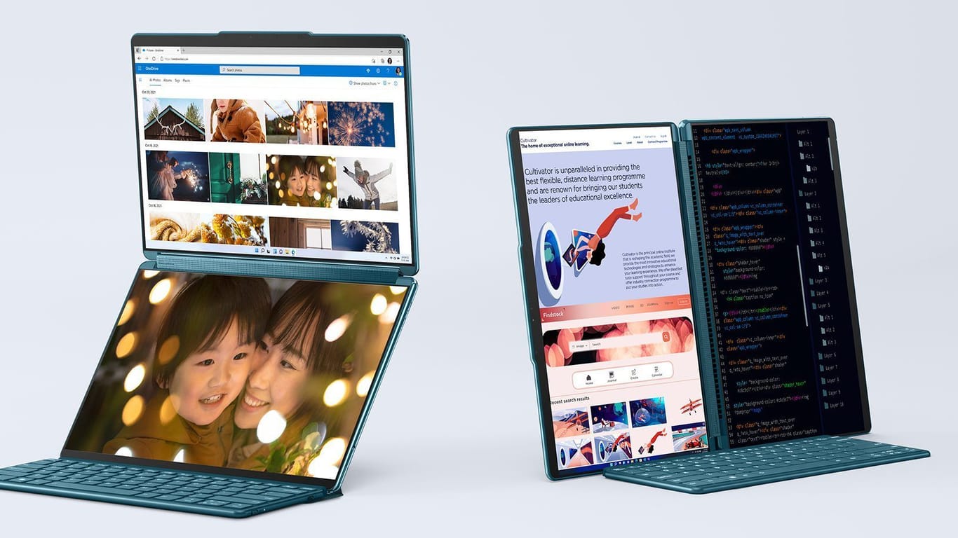 Das Yoga 9i Dual von Lenovo: Ein Laptop an beiden Seiten aus OLED-Displays besteht.