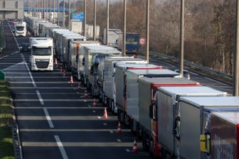 Lastwagen warten auf die Überfahrt: Die Fährverbindung mit Frankreich ist wegen der Streiks ausgesetzt.