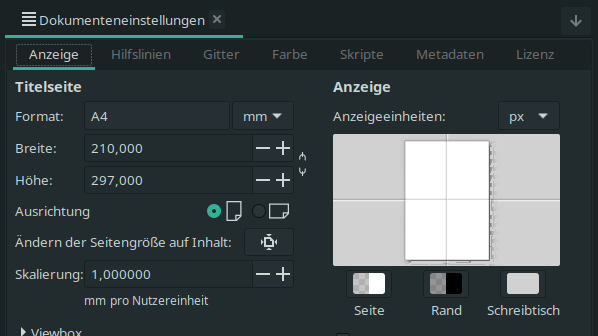 Bevor Sie eine Grafik mit Inkscape erstellen, richten Sie zunächst die Seite ein.