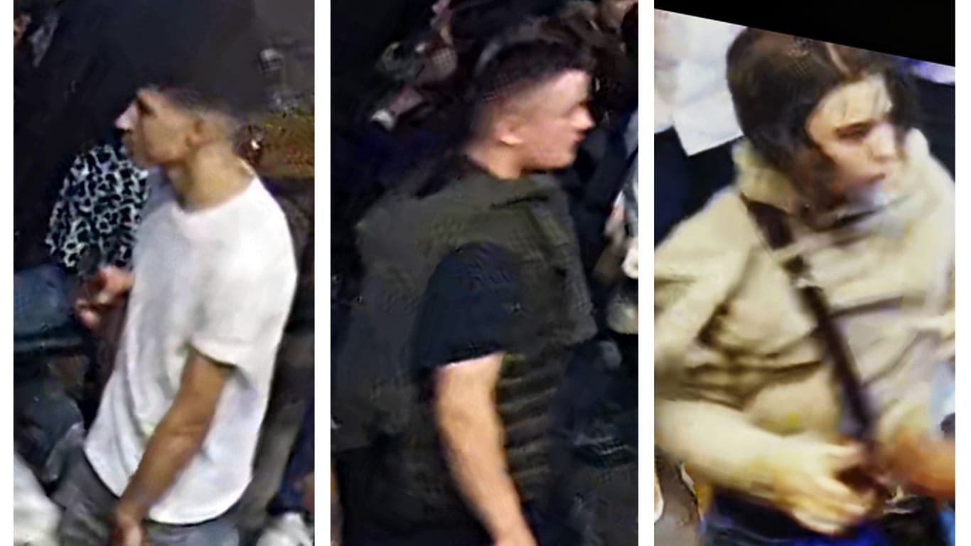 Die Polizei Hamburg sucht mit Fotos nach einem Gewalttäter und möglichen Zeugen der Tat.