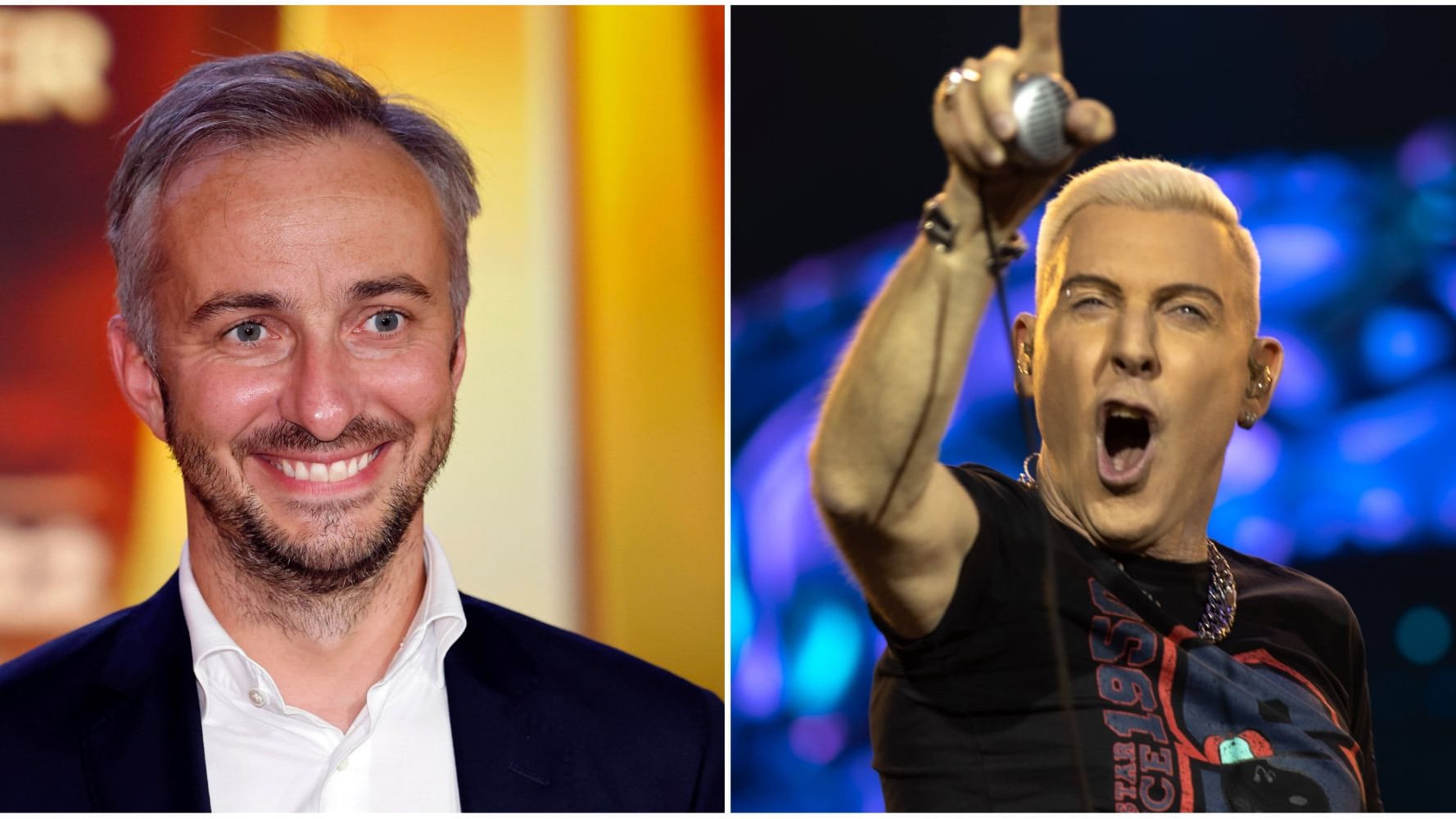 Jan Böhmermann und H.P. Baxxter (Collage): Der Entertainer holte am Samstag den Scooter-Frontmann auf die Bühne.