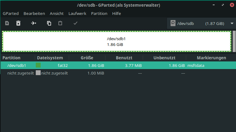 Formatierte Partition mit FAT32 als Dateisystem