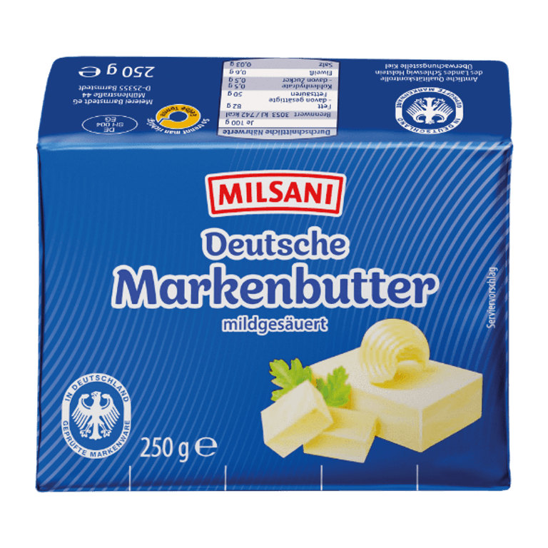 Ein Viertelpfund Aldi-Butter der Marke Milsani