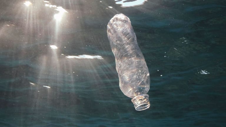 Plastikflasche im Wasser (Symbolbild): Auch umweltbewusste Nationen tragen zur Verschmutzung bei.