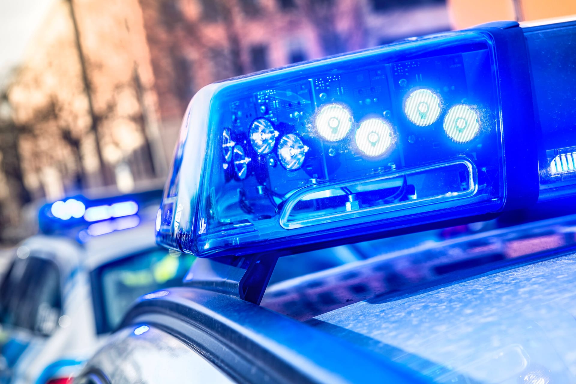 Ein Streifenwagen mit Blaulicht: Ursprünglich wurden die Beamten zu einem Verkehrsunfall gerufen.