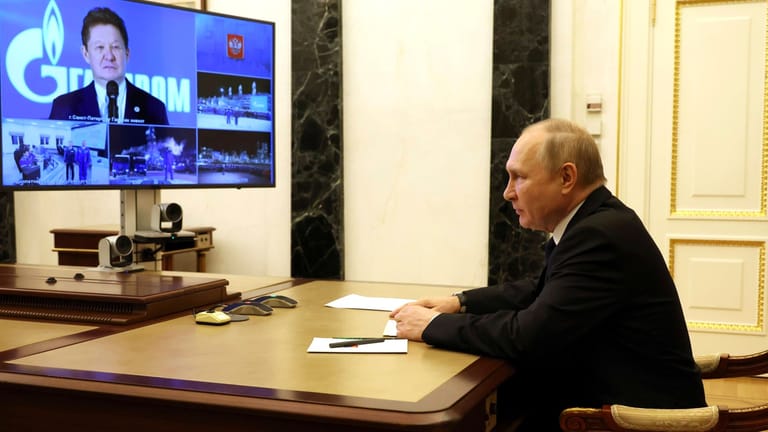 Russlands autokratischer Herrscher Wladimir Putin während einer Videokonferenz mit Gazprom-Chef Alexej Miller.