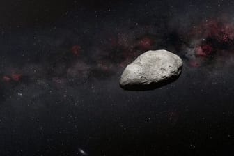 Illustration of Asteroid (Artist’s Impression): Ein bisher unbekannter Asteroid mit einer Größe von 100-200 Metern - etwa so groß wie das Kolosseum in Rom - wurde von einem internationalen Team europäischer Astronomen mit dem James-Webb-Weltraumteleskop der NASA/ESA/CSA entdeckt.