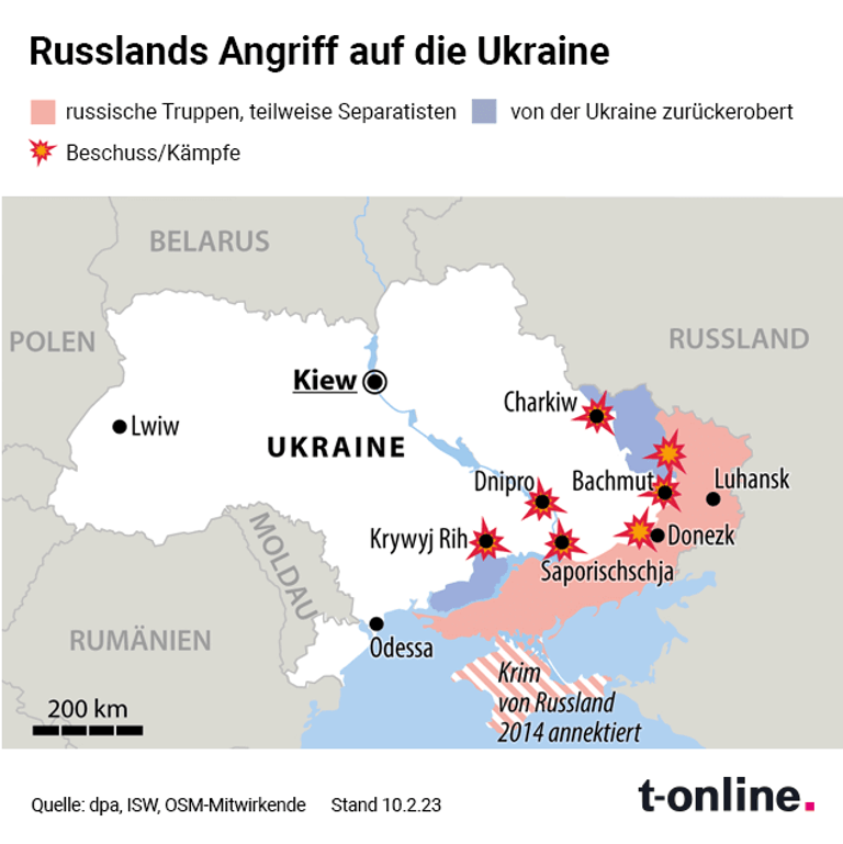 Putins Krieg: Diese Gebiete im Südosten der Ukraine sind von Russland derzeit besetzt.