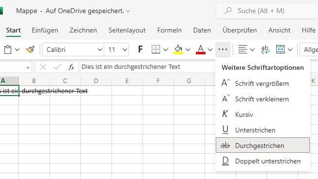 Unter "Weitere Schriftartoptionen" können Ihre Texte unter- oder durchstreichen.
