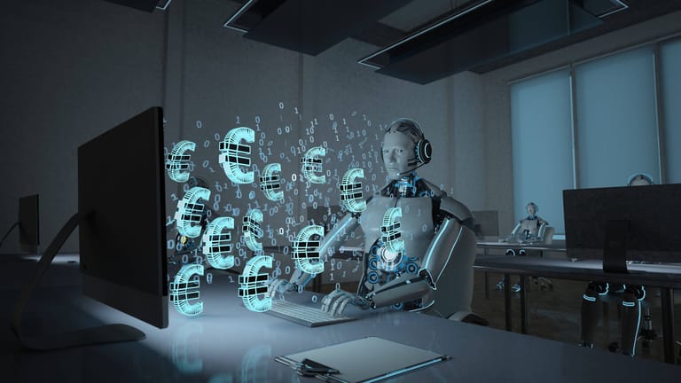 Ein Humanoid beim Traden: Allwissend ist die künstliche Intelligenz (noch) nicht, der Hype erreicht aber auch die Börsen.