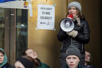 Greta Thunberg bei einem Protest in Norwegen: