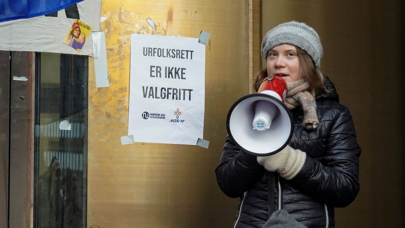 Greta Thunberg bei einem Protest in Norwegen: