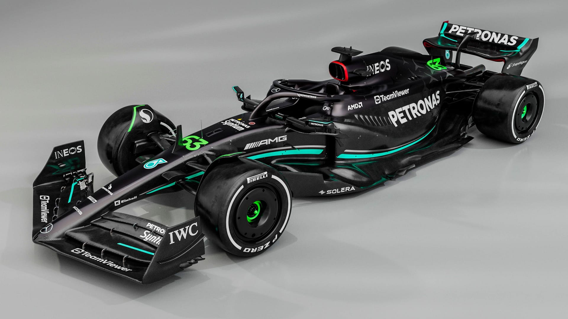 Der Mercedes W14: Der Bolide des deutschen Rennstalls kommt in dieser Saison wieder ganz in Schwarz daher.