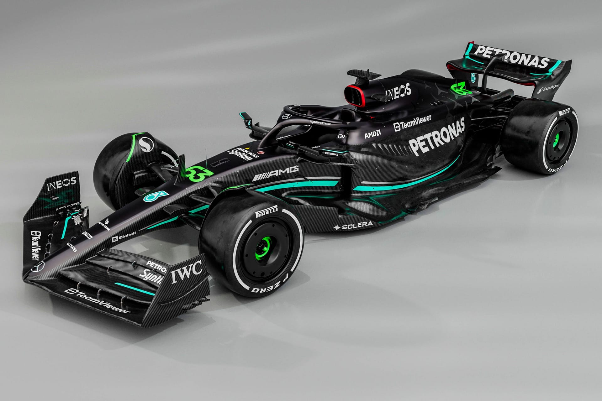 Der Mercedes W14: Der Bolide des deutschen Rennstalls kommt in dieser Saison wieder ganz in Schwarz daher.