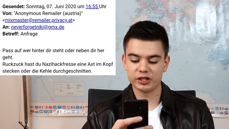 Drohung: Niklas Lotz veröffentlichte in einem Video ""HILFE! MORDDROHUNGEN gegen mich!"2020 schon Screenshots unsäglicher Mails und bekam viel Resonanz. Nun verbindet er derartige Schilderungen mit Spendenaufrufen.