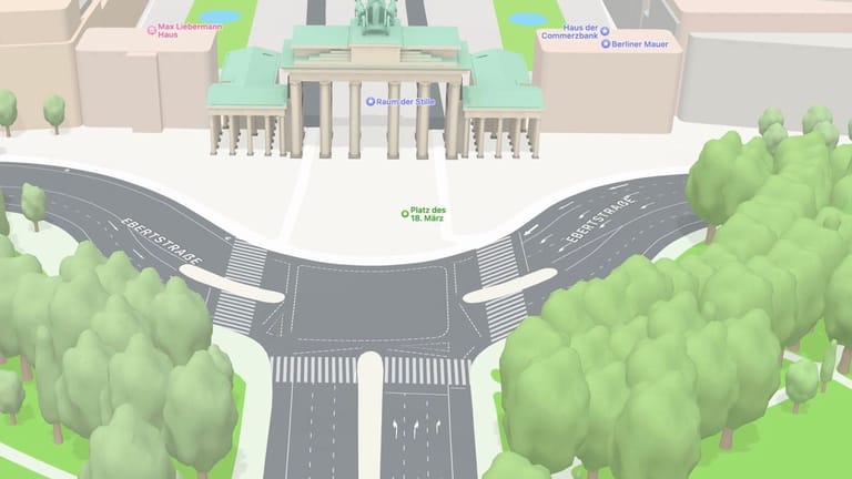 Das Brandenburger Tor: Gut erkennbar auch die detaillierten Straßenbeschriftungen