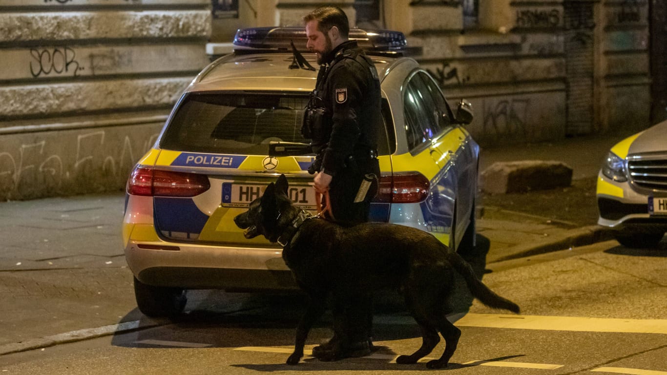 Ein Polizist mit einem Diensthund im Einsatz (Symbolbild): Der Angreifer stach unvermittelt auf das Tier ein.