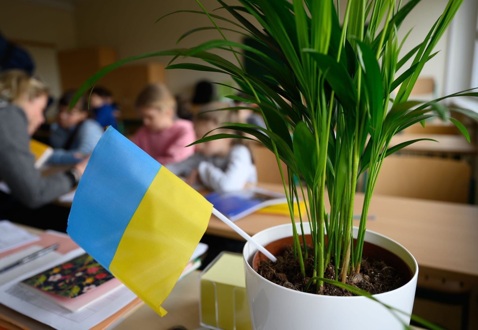 Grundschüler aus der Ukraine in einem Klassenzimmer (Archivbild): Auch 85 ukrainische Fachkräfte wurden an den Schulen eingestellt.