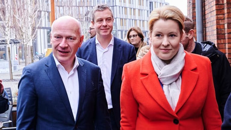 Wer regiert mit wem? CDU-Spitzenkandidat Kai Wegner (l) und Berlins Regierende Bürgermeisterin Franziska Giffey (SPD) sondieren.