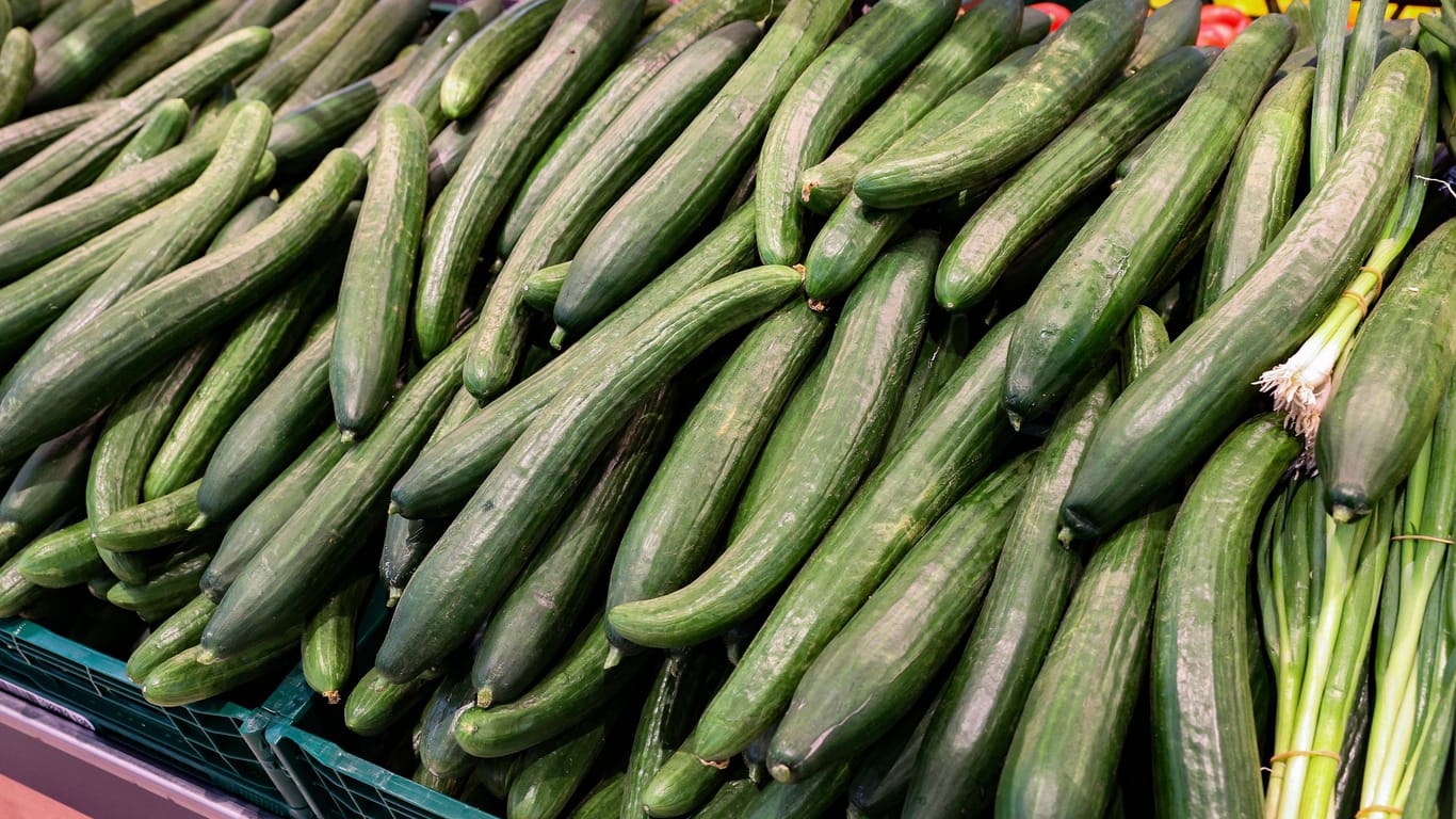 Salatgurken im Supermarkt (Symbolbild): Die Preise schießen gerade durch die Decke.