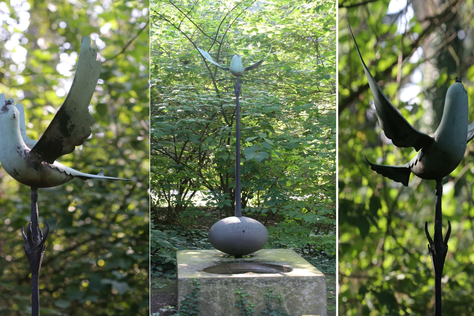 Seit Dezember ist sie verschwunden: Fahndungsfoto der gestohlenen Bronzetaube auf dem Südfriedhof.