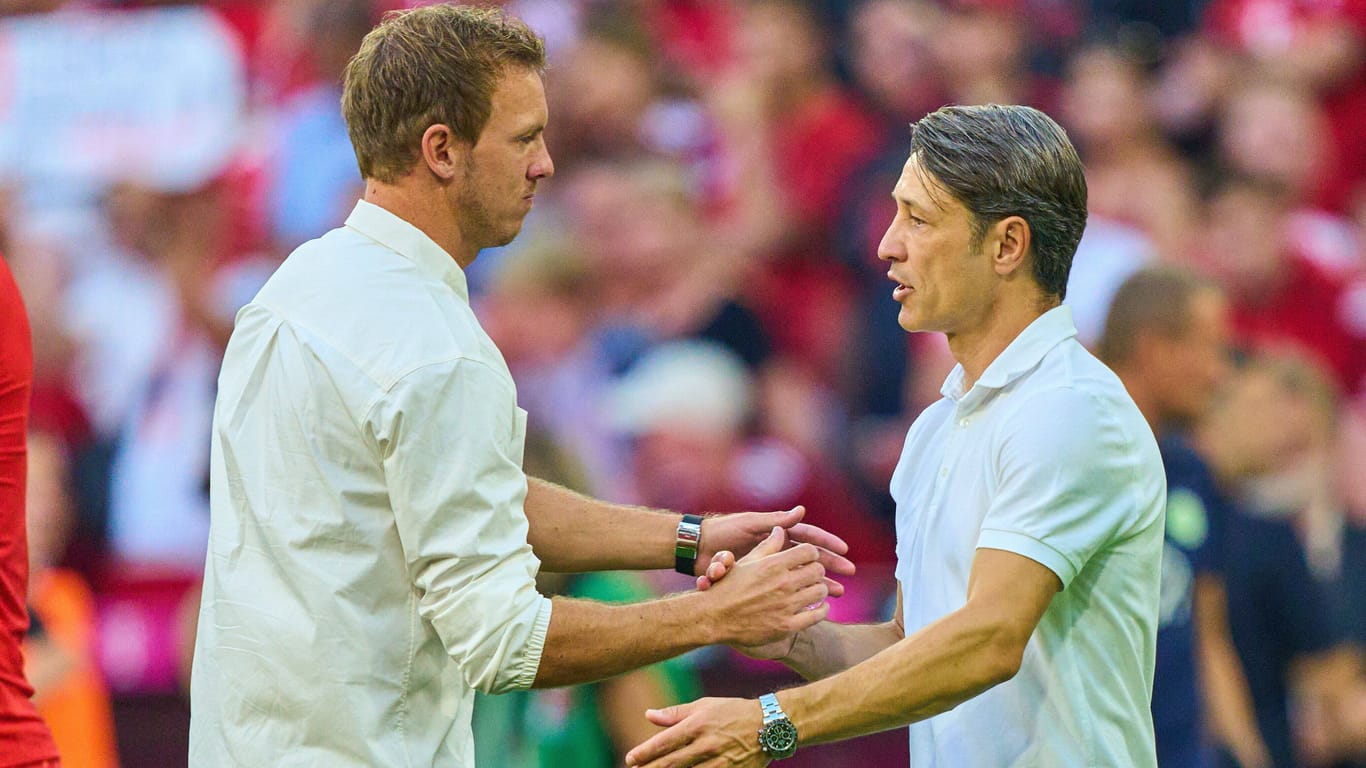 Julian Nagelsmann (l.) und Niko Kovac: Der aktuelle und der ehemalige Trainer des FC Bayern, der in München auch an der Personalie Thomas Müller gescheitert war.