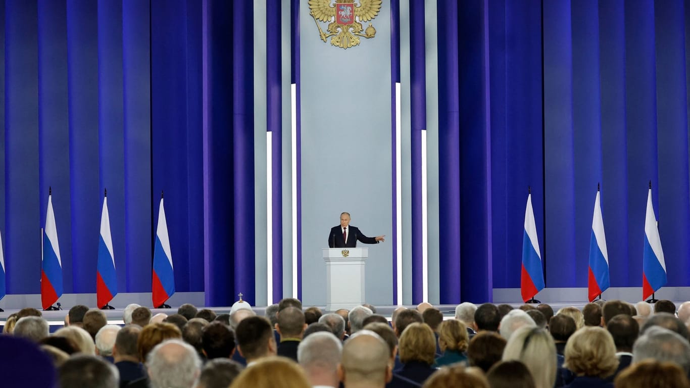 Russlands Präsident Putin während der Rede.
