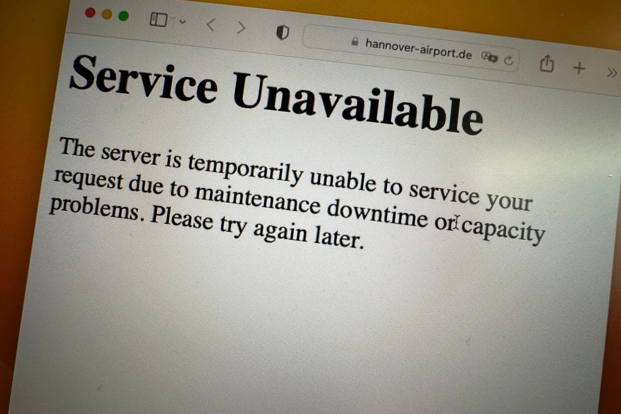 Website des Flughafen Hannover: Derzeit nicht aus dem Internet erreichbar.