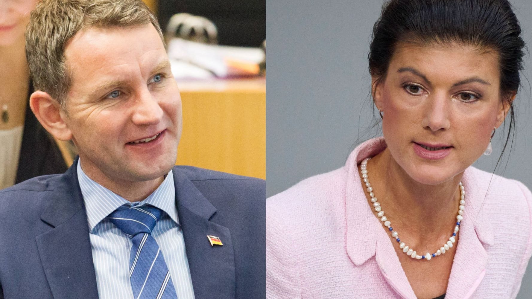 Björn Höcke (AfD) und Sahra Wagenknecht (Die Linke): Wenn es nach Höcke ginge, würden sie bald gemeinsam streiten.