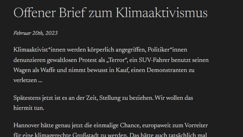 Der offene Brief wurde am Montag veröffentlicht.