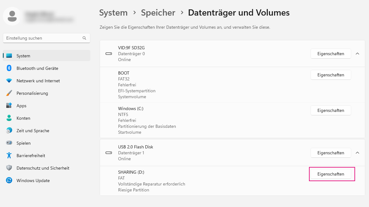 Die Datenträgerverwaltung zeigt die Laufwerke an, welche Windows erkannt hat.