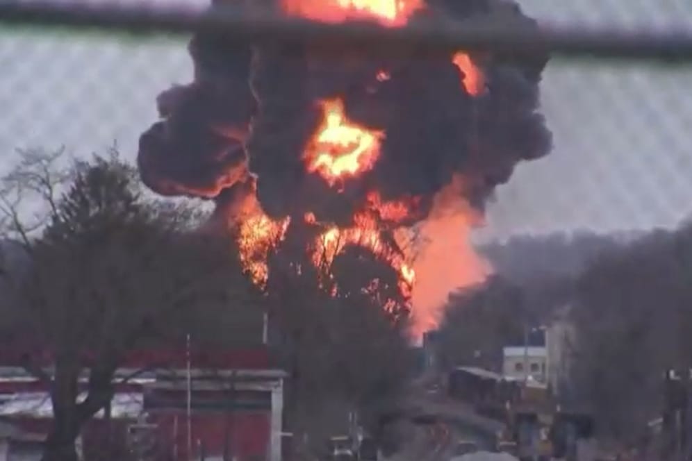 Explosion in East Palestine im Bundesstaat Ohio: Hier entgleiste Anfang Februar ein Zug mit gefährlichen Chemikalien.