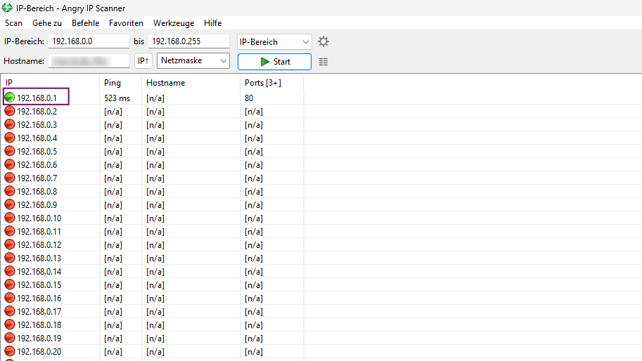 Der Angry IP Scanner pingt alle IP-Adressen eines Adressbereichs an.