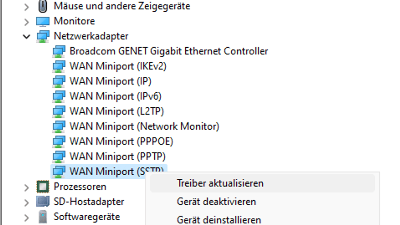 Den passenden Netzwerkadapter auswählen.