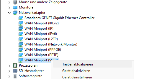 Den passenden Netzwerkadapter auswählen.