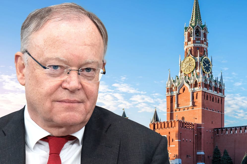 Stephan Weil (SPD) vor dem Kreml (Montage): Wie sehr sind Niedersachsens Sozialdemokraten mit Moskau verstrickt?