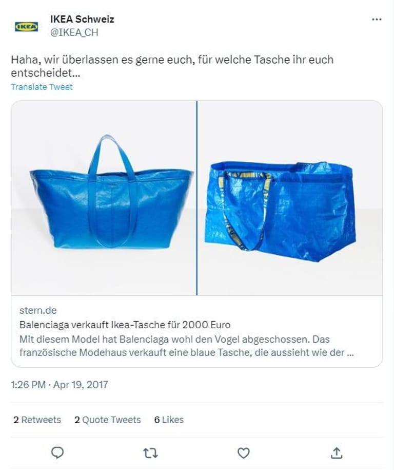 Ein Tweet von Ikea (Schweiz)