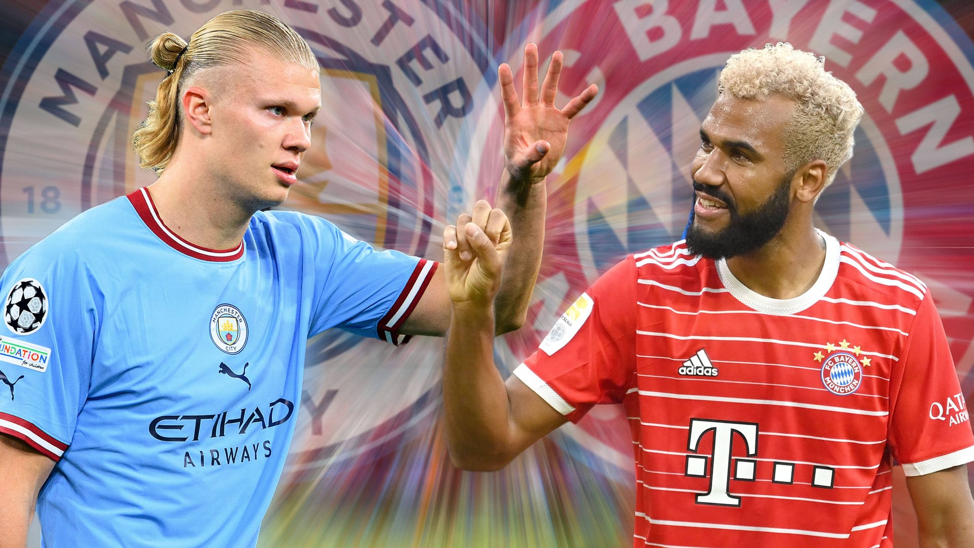 Erling Haaland (l.) und Eric Maxim Choupo-Moting: Die beiden Topstürmer werden beim Duell des FC Bayern mit Manchester City im Fokus stehen.